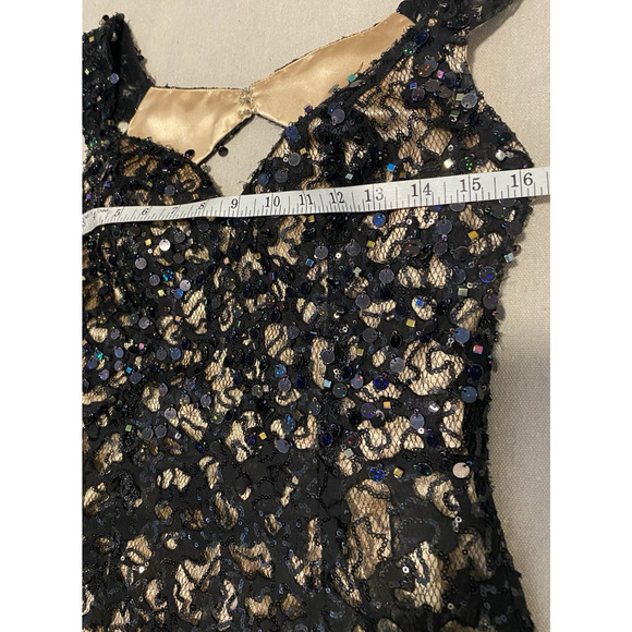 Hannah S Formal Dark Mini Dress Size 4 Sequin Black/Nude Lace Cocktail Party - Picture 7 of 10
